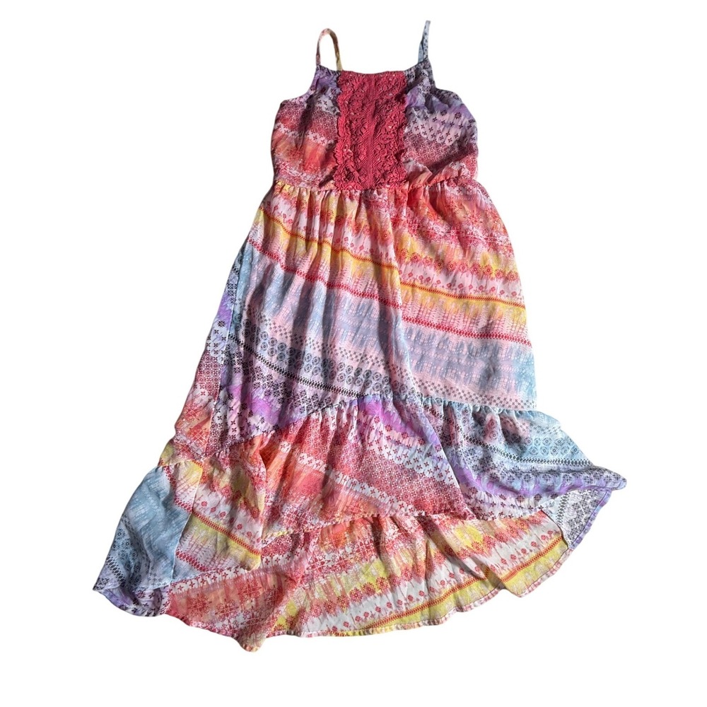 Zoey Girl Girls Size 12 Multi Color Maxi Dress Crochet Lace Patchwork-1015